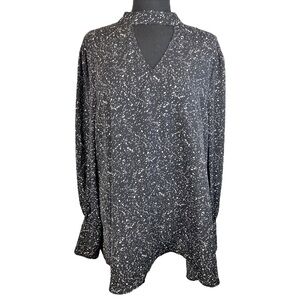 SHEIN CURVE ☆ Long Sleeve Blouse ☆ Black w/ White Speckle Print ☆ Size 2XL